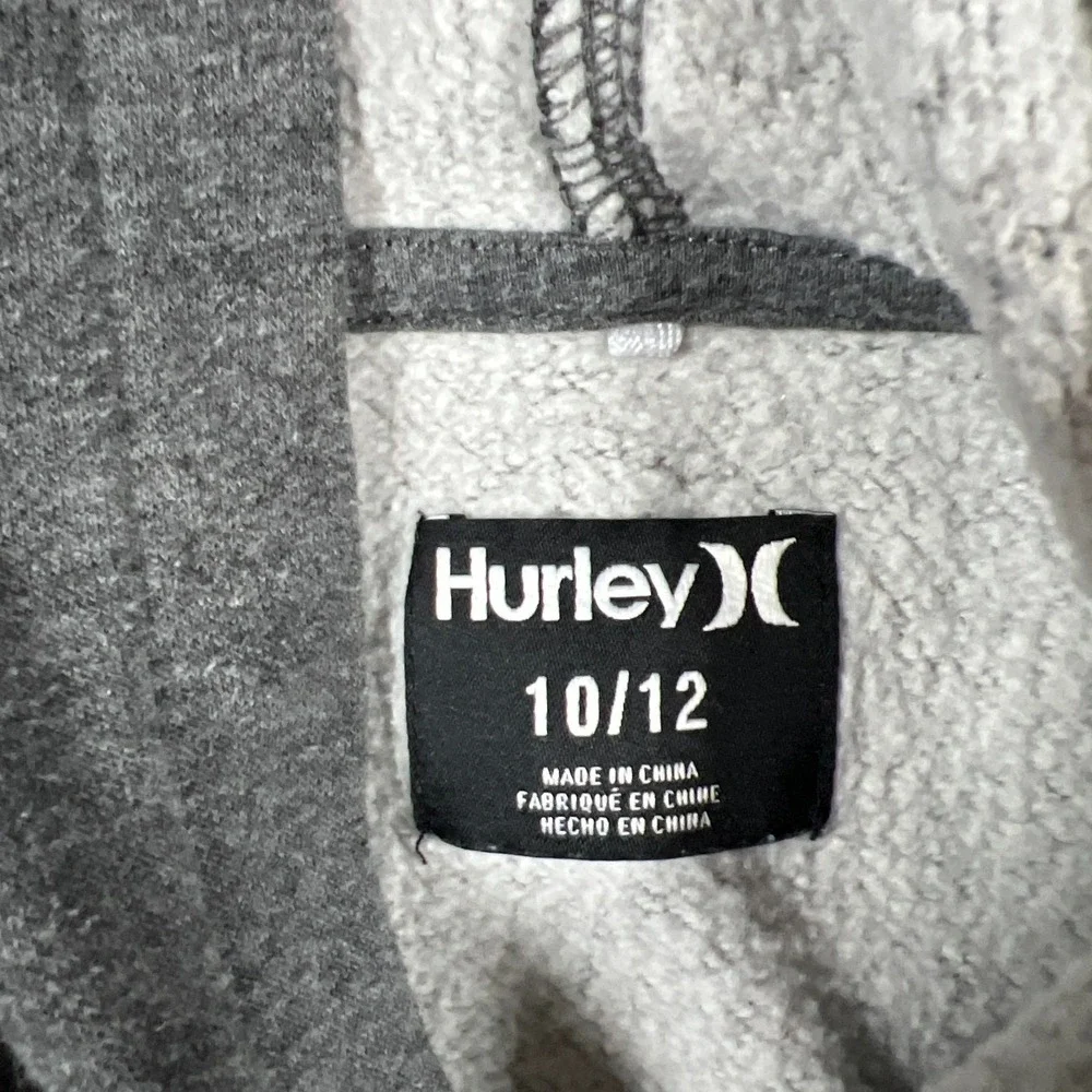 Hurley Pullover Hoodie Boys 10-12 Gray Fleece Lined Graphic Kangaroo Pocket